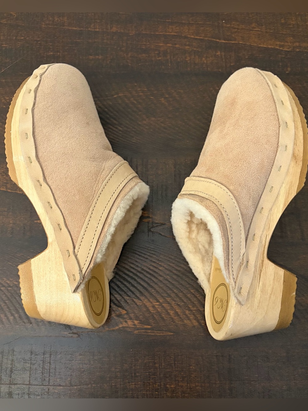 No. 6 Dakota Shearling Clogs Mid Heel Fawn Suede - Picture 11 of 13